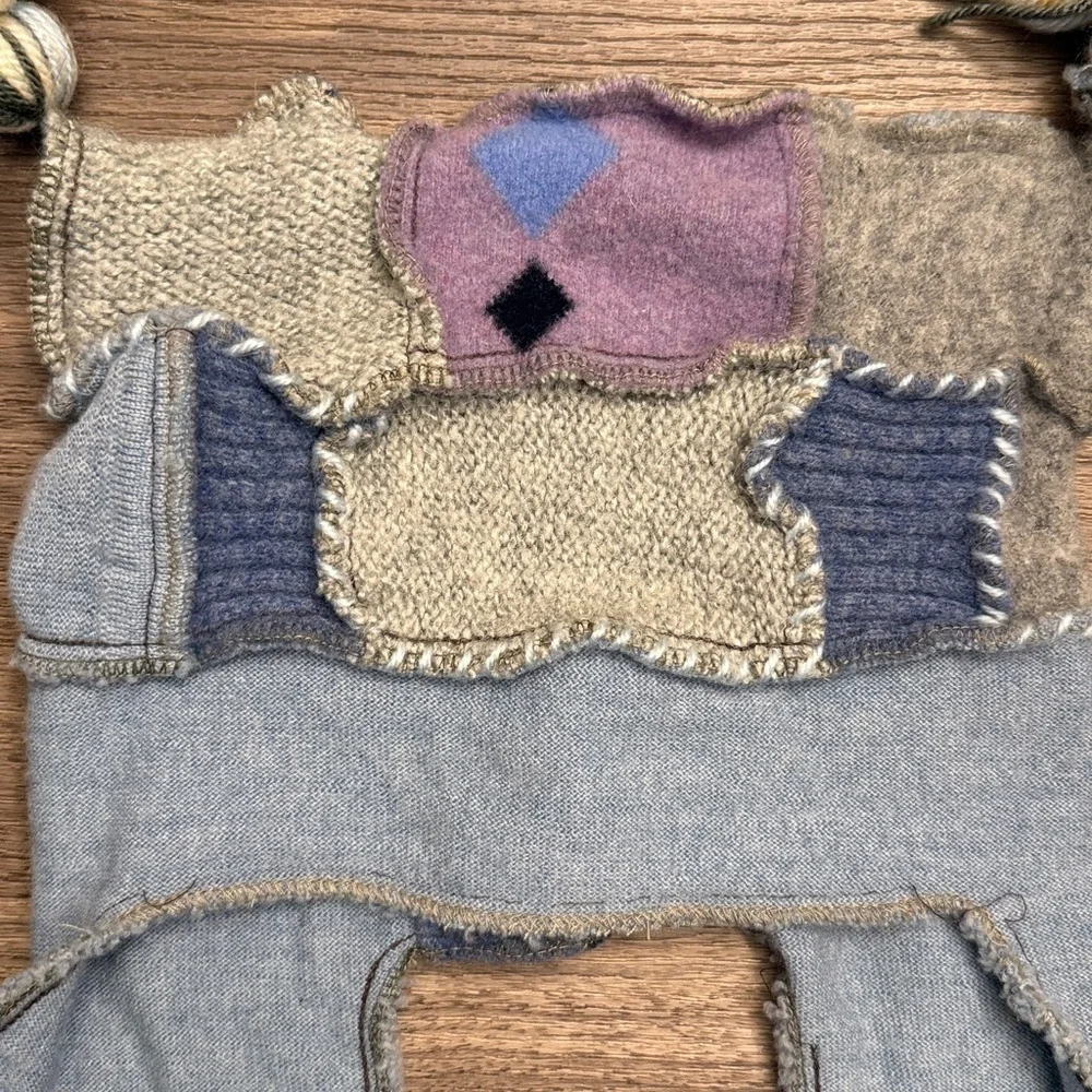 Patchwork Kids Hat with Tassels face face England, recycled, cashmere and wool